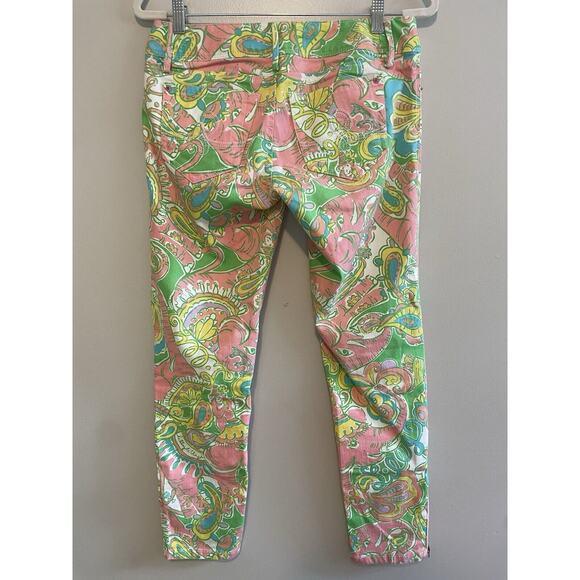 Lilly Pulitzer Size 2 Green Pink Worth Skinny Mini Zip Jeans Colorful Paisley - Picture 2 of 8